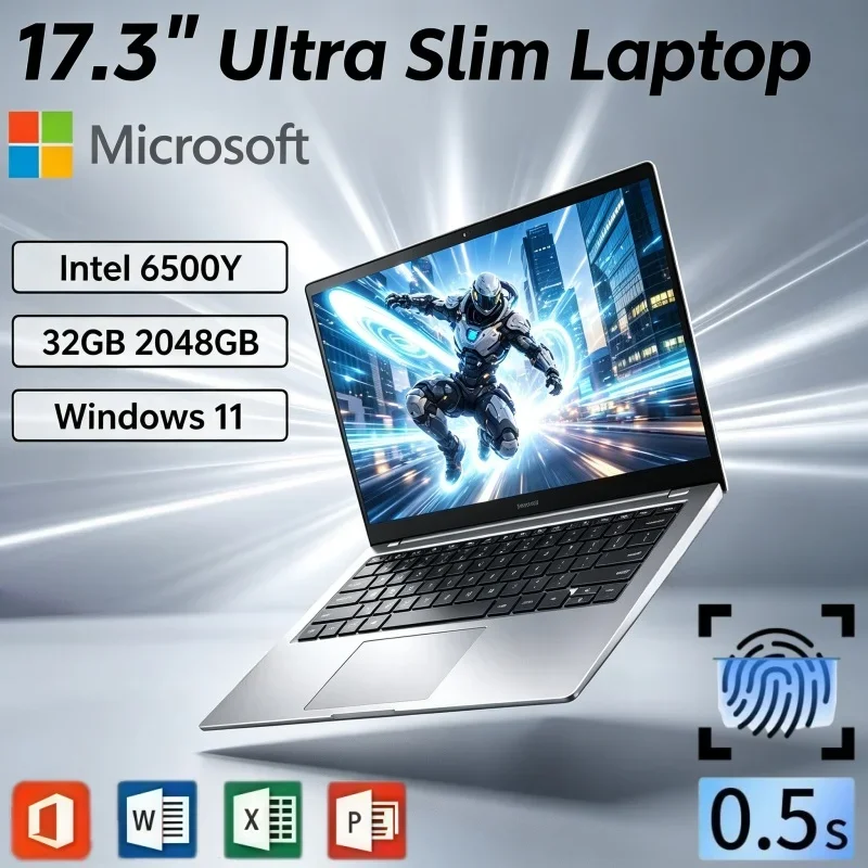 17.3" Large Screen PC Notebook Intel 6500Y Windows11 32GB RAM 2TB SSD Fingerprint Unlock For E-learning & Daily Office Tasks