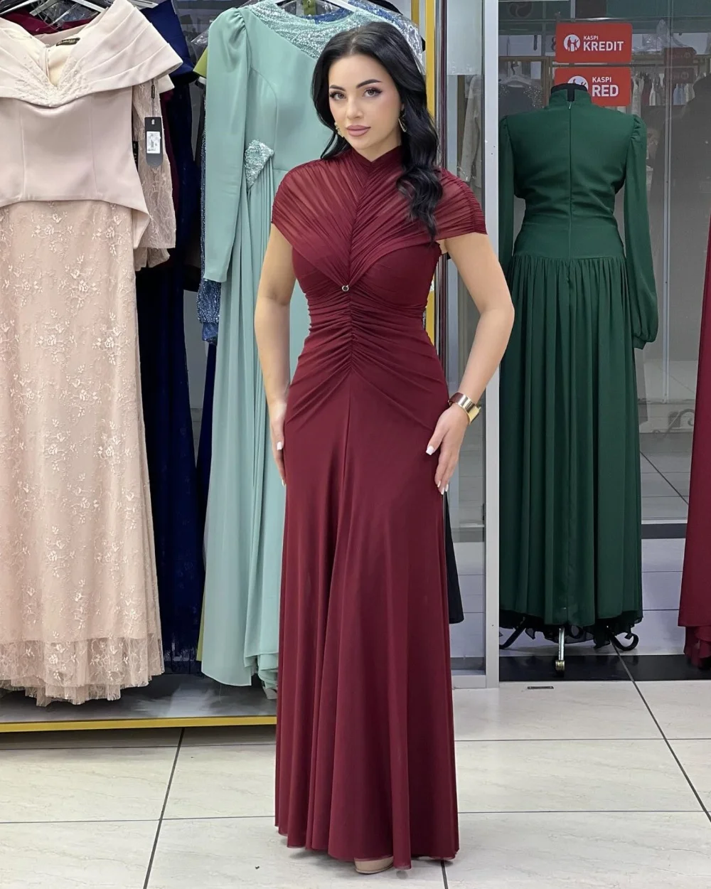 

Customized Simple Chiffon Pleat Trumpet Scoop Neck Long Dresses Bespoke Occasion Celebrity High Quality Formal