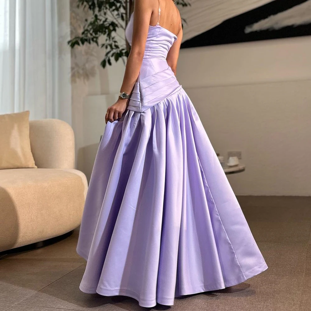 Customized Fashion Scoop Sleeveless Satin Evening Dress Temperament A-Line Piping Pleats Purple Party Gown vestidos para mujer