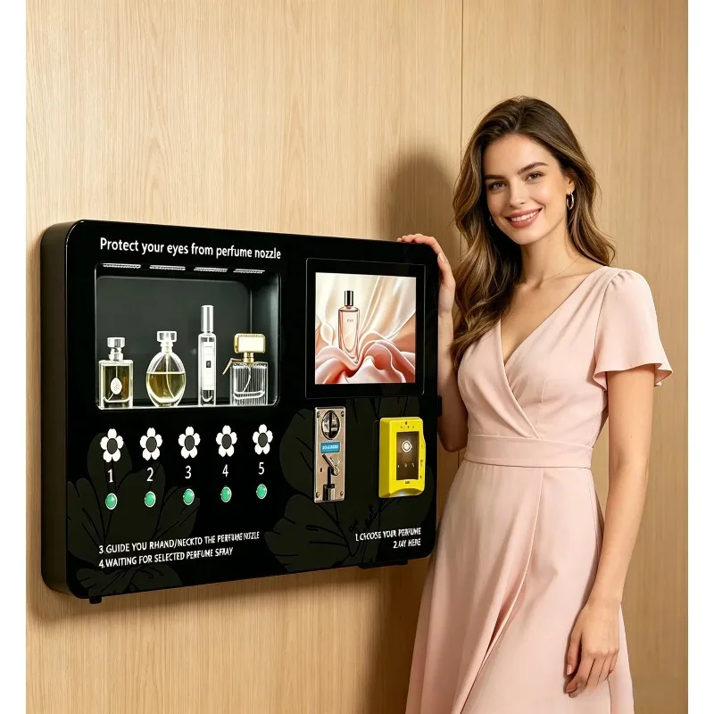 Customizable 5 Kinds Fragrance Wall Mount Perfume Vending Machine Coin Card Payment Auto Spray Perfume Dispenser Machine