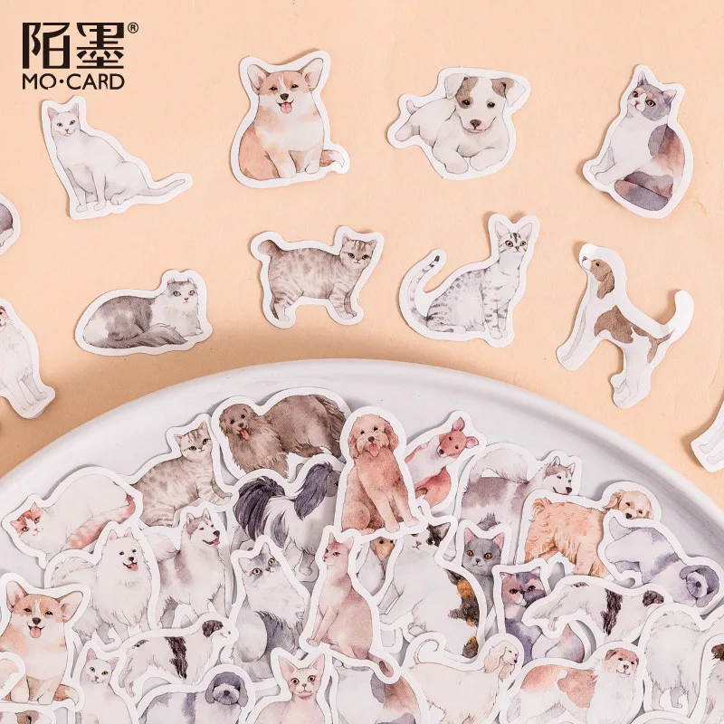 45pcs Kawaii Kitten Puppy Stickers Junk Journal Ephemera Cute Cats Dogs Stickers Aesthetic DIY Album Scrapbooking Stationery