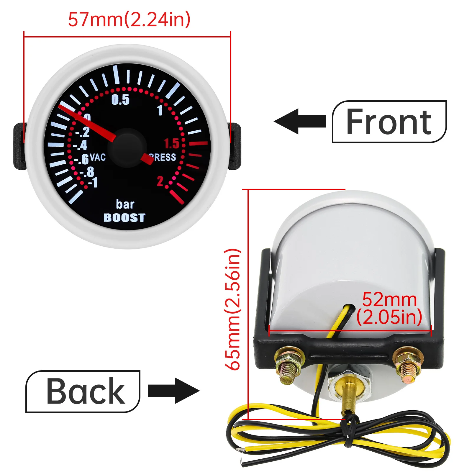 2026 Auto Car White LED Smoke Lens Boost Turbo Meter Image 1