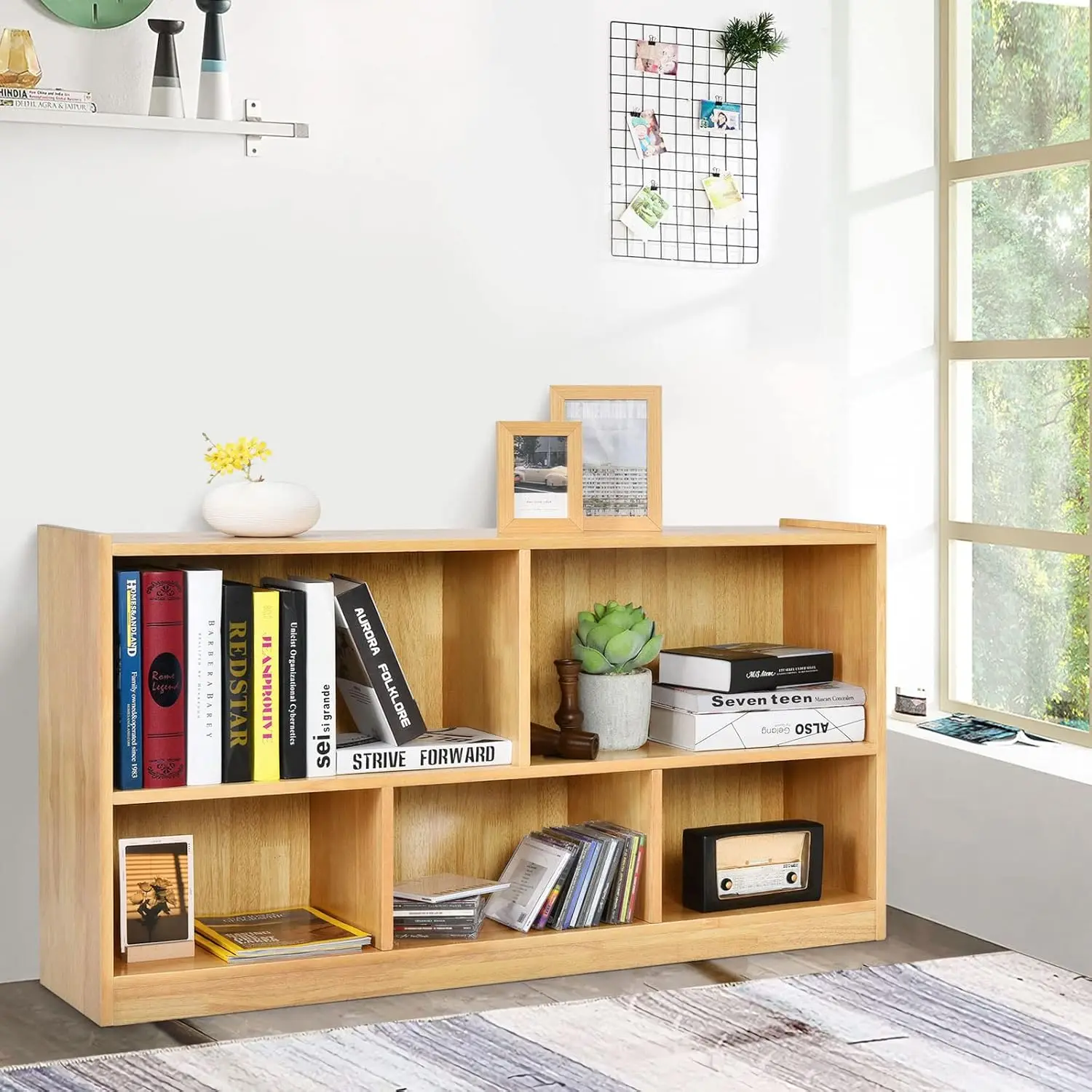 5 Cube Bookcase, 2 Tier Wooden Storage Open Bookshelf, Multipurpose Display Storage Cabinet for Living Room, Bedroom, Ha