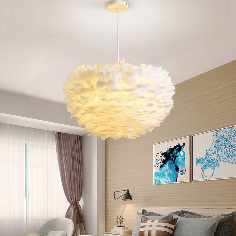 AOSONG Nordic Pendant Lamp Creative Modern White LED Vintage Feather Fashion Light Fixtures for Home Dining Room Bedroom Decor