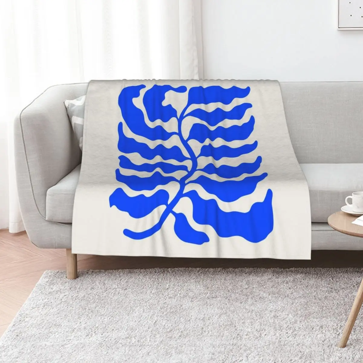 Wild Ferns: Ultramarine Blue Edition Art Print Mid-Century Edition Throw Blanket Soft Big Picnic Blankets
