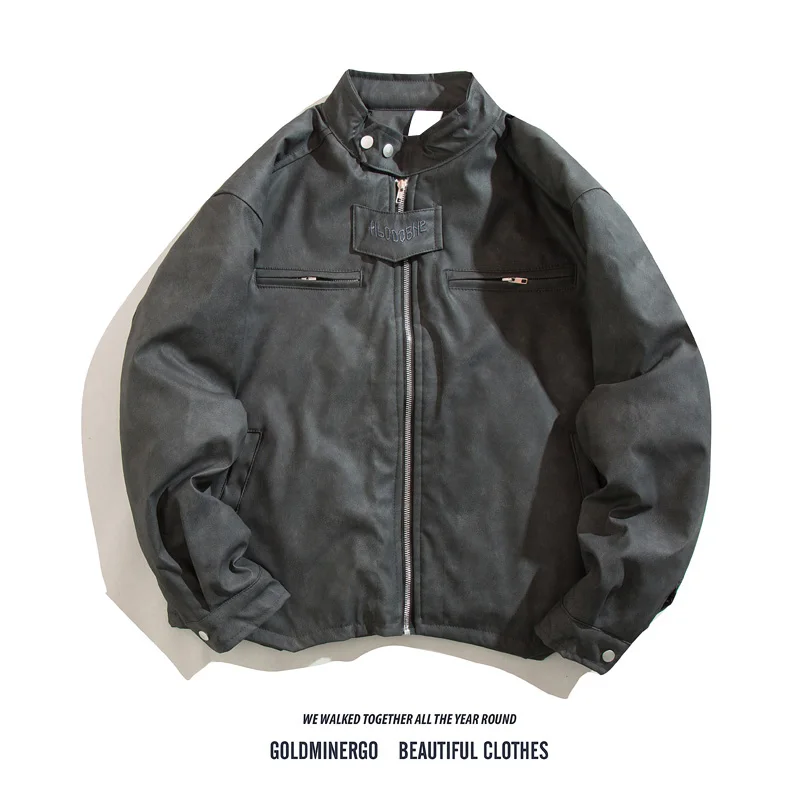 

American High Street Sle Men's ort Cotton Jaet oulder Padded Loose Fit Biker PU Leather Coat Warm Thiened Long Sve