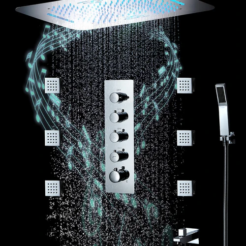 M Boenn 오버 헤드 폭포 고압 블랙 샤워헤드 은폐 욕실 수도꼭지, 온도조절기 믹서 샤워 세트 시스템 탭  Best5