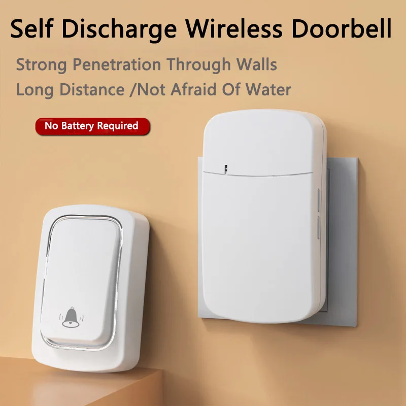 جرس باب لاسلكي ذكي خارجي بدون بطارية ولا أسلاك IP68 مقاوم للماء قابس لاسلكي ذاتي التشغيل جرس باب حلقي على شكل زر