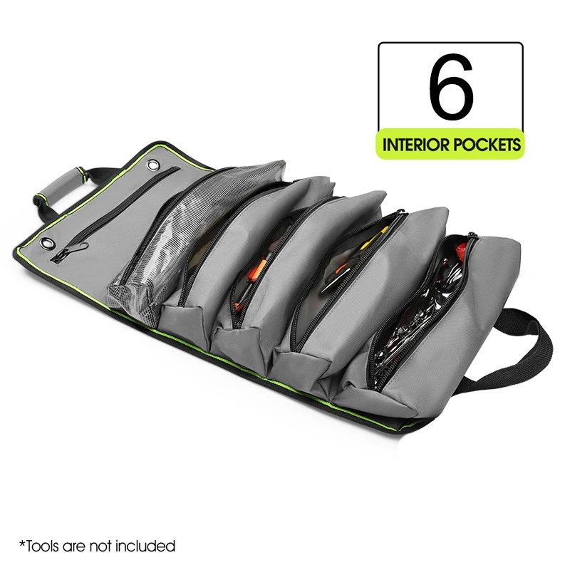 Roll-Up-Werkzeugtasche, Werkzeug-Organizer mit mehreren Taschen, 600 Denier, mit 6 Innentaschen, 68 x 36 cm, ideal für Handwerker, Elektriker – Detail 9