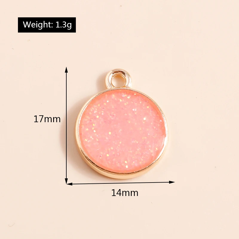 10pcs 14*17mm 7 Colors Shiny Glitter Round Charms for DIY Jewelry Making Earrings Necklaces Pendants Handmade Accessories