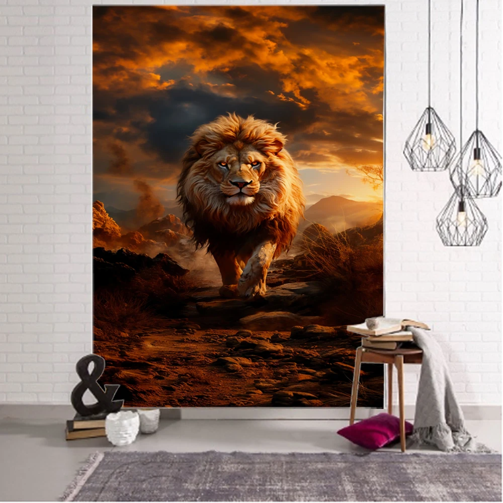 

Lion, tiger, wolf, horse, elk, eagle, parrot background decoration tapestry Forest animal background wall decoration tapestry