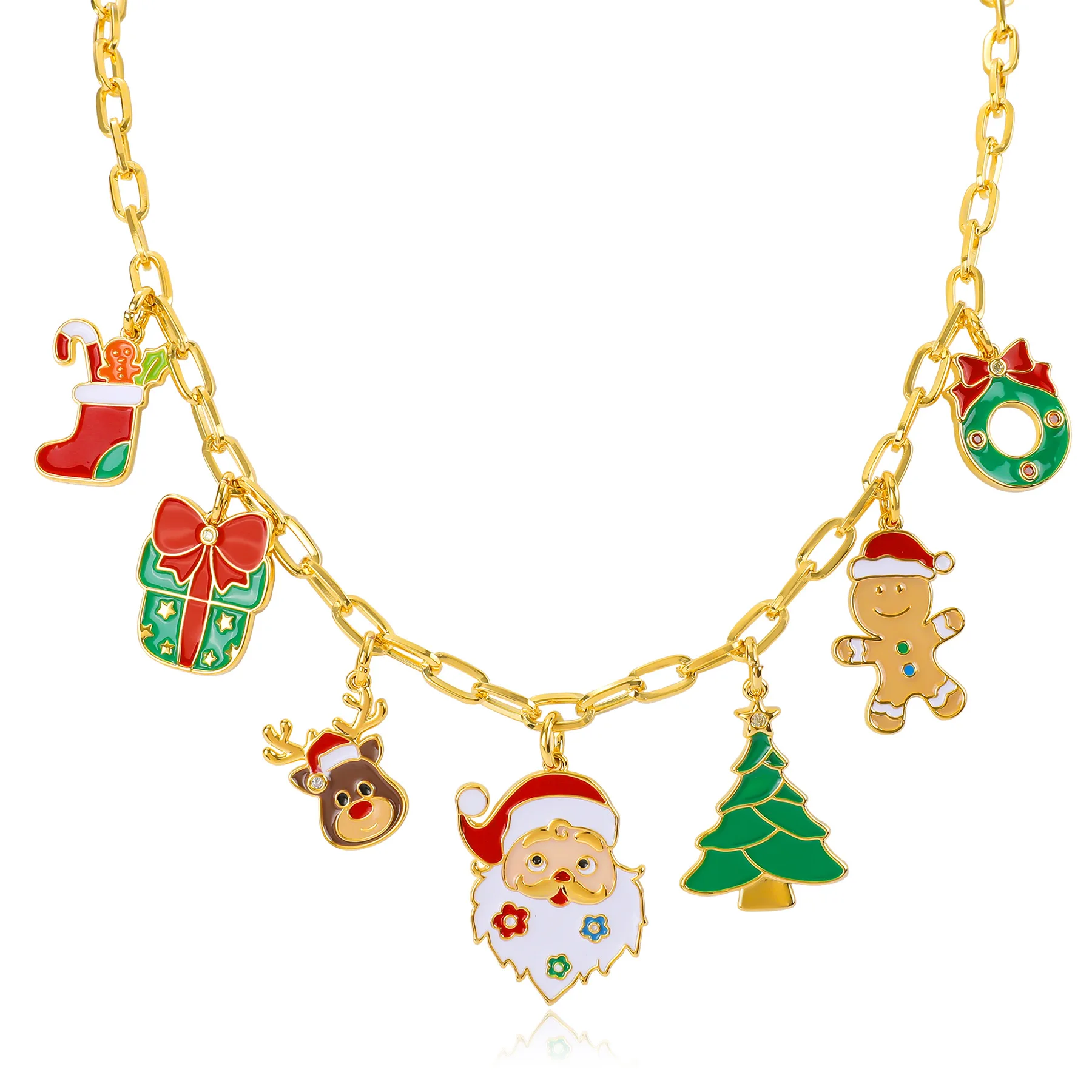 Collar de elemento con patrón navideño de pegamento de goteo multicolor de estilo divertido y lindo, collar de regalo UNISEX para reunión de amigos de Nochebuena
