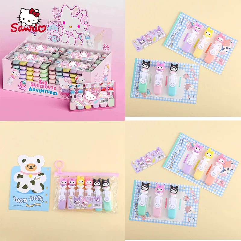 

Sanrio 36pcs Kawaii 6-Color Marker Highlighter Kuromi Mini Set Modeling High-Value Student Colored Watercolor Pen Stationery Gif