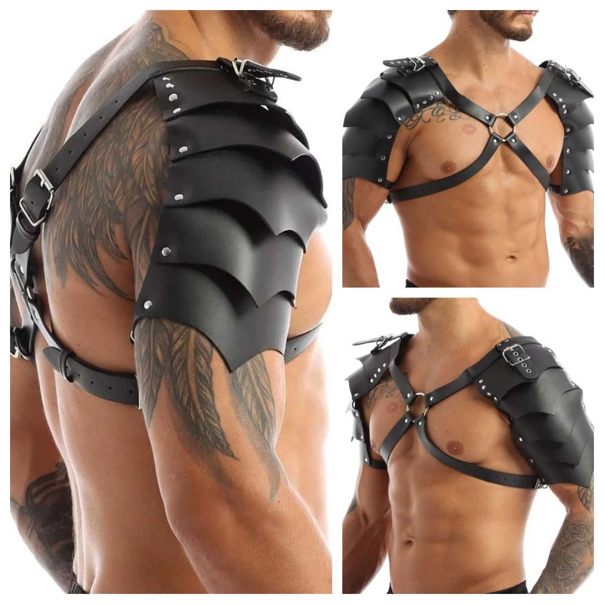 เกราะไหล่สไตล์ยุคกลาง นักรบไวกิ้ง ทำจากหนัง PU ปรับได้ อุปกรณ์เสริมคอสเพลย์ สำหรับการแสดงบนเวที ของตกแต่งฮาโลวีน