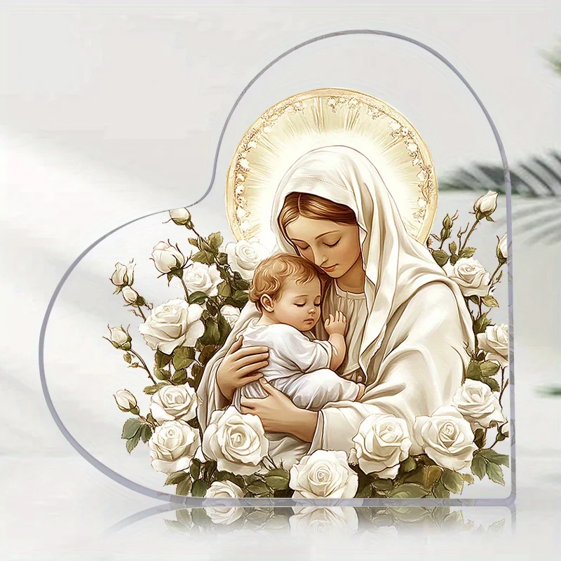 1 قطعة 2D الاكريليك على شكل قلب يسوع الولادة مريم العذراء الديكور هدية دينية مقاوم للماء لغرفة المعيشة مكتب غرفة نوم حلية