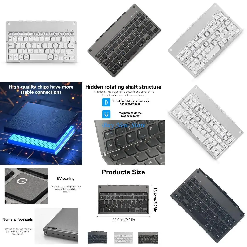 

20CE B048 Wireless Keyboard 140mAh Rechargeable Folding Small Keyboards Travel Keypad For Multiple Wireless Devices
