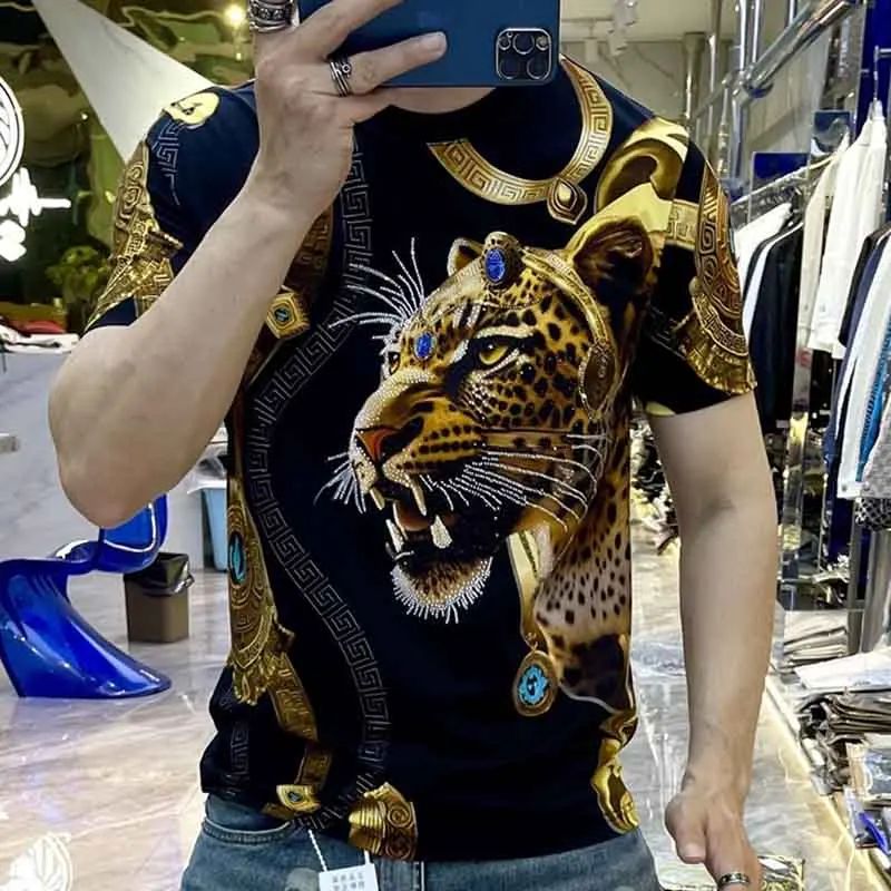 2024 Summer New European Men\'s Tiger Head T-Shirt Quality Casual Sports Short Sleeve T-Shirt