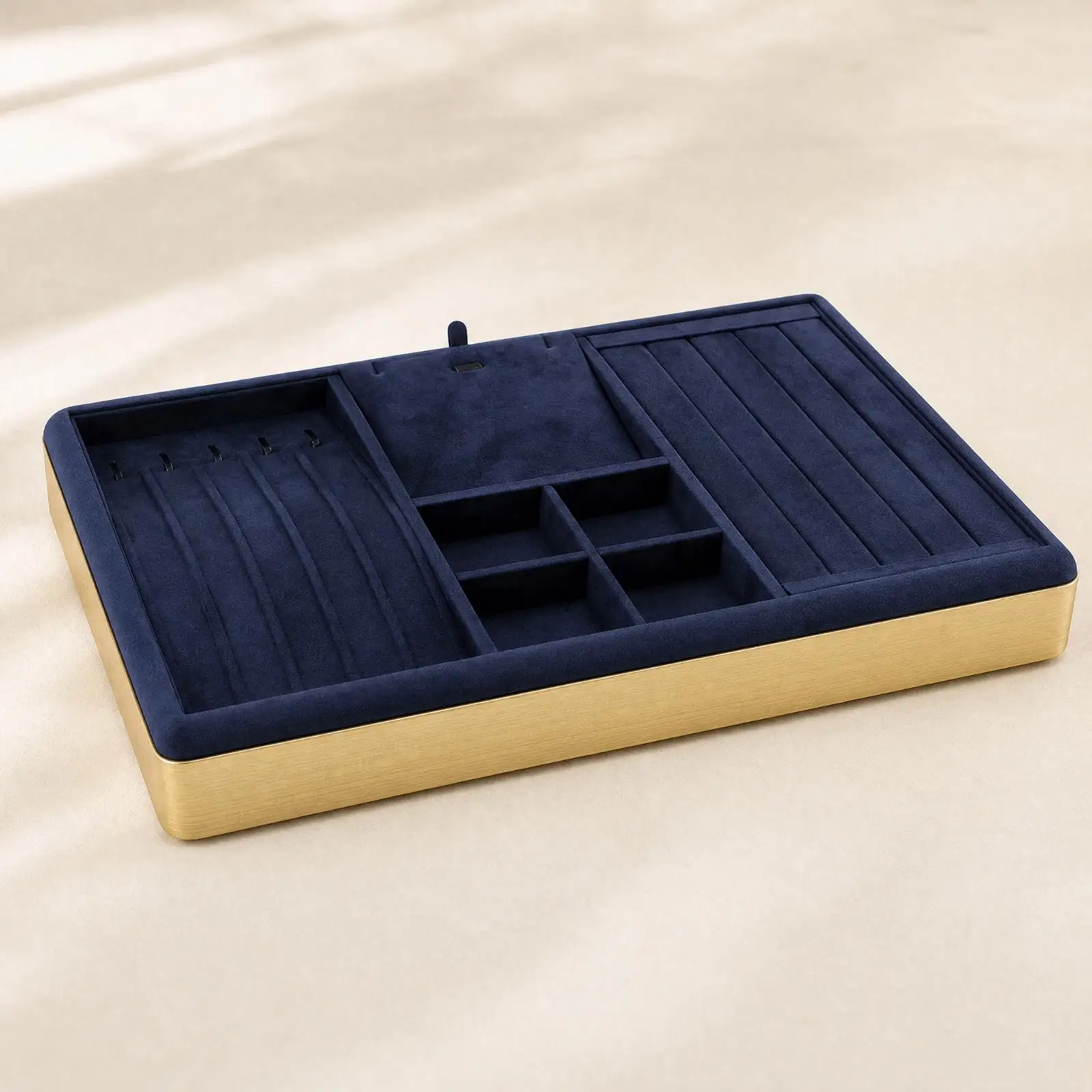 Jewelry Display Tray Microsuede Leather Storage Box with Recessed Compartments for Necklace Pendant Earring Organizer for Shop