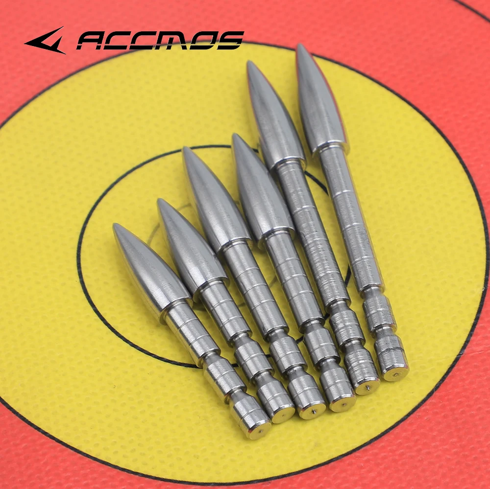 12pc Archery ID 4.2mm 80/100/120/150/170/200gn Arrow Head  Target Arrow Tip Stainless Steel Bullet Point Tip