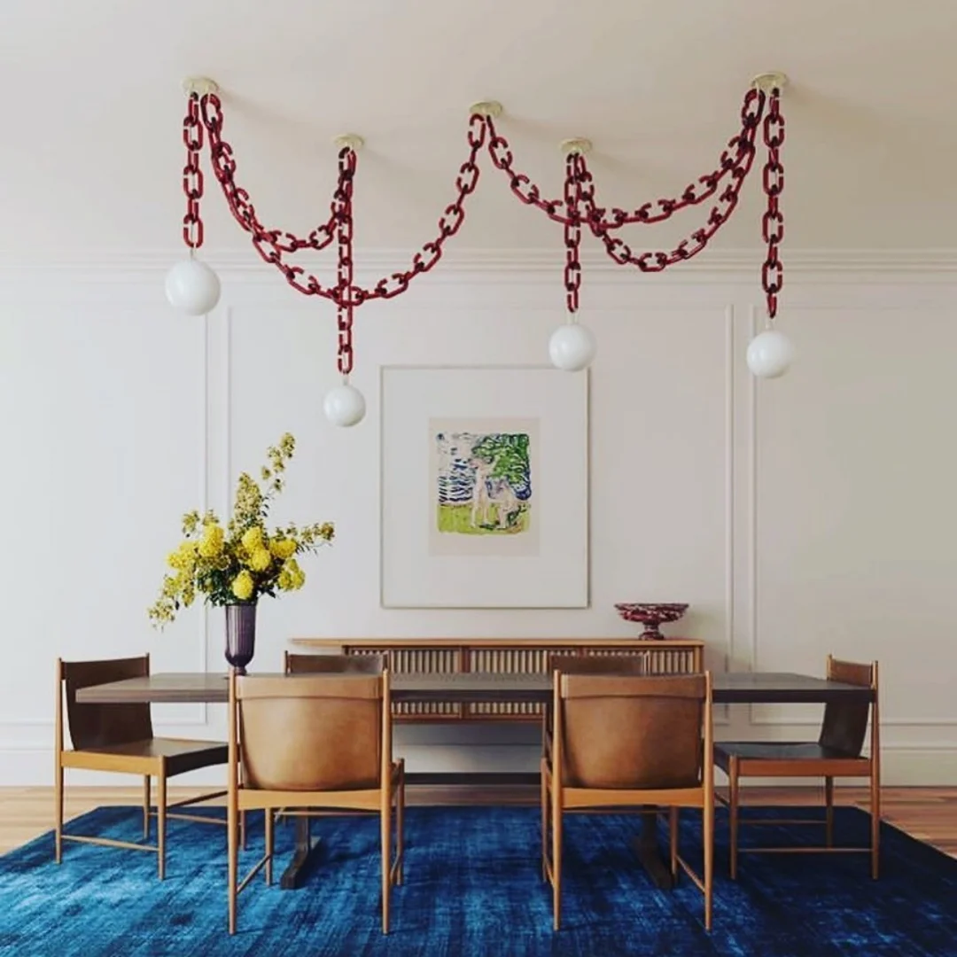 

Люстра Cerine, тройная удлиненная, красная, зеленая, длинная стеклянная цепочка, лампа для гостиной, спальни, скандинавский стеклянный шар, лампа, художественный потолочный светильник