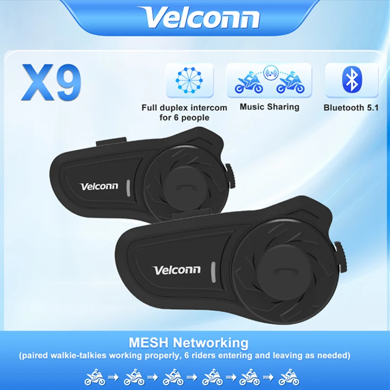 

Velconn X9 Mesh Intercom Motorcycle Helmet Bluetooth Headset For 6 Riders 1500M Full Duplex Talking Music Sharing FM Radio IP65