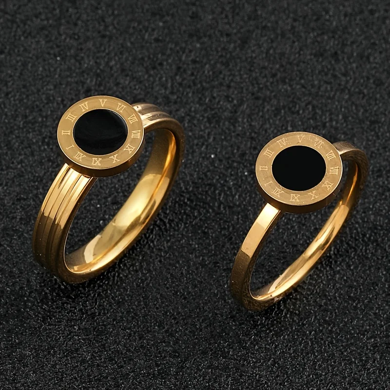 2pcs Fashion Stainless Steel Rings Set Simple Minimalist Roman Numeral Rings Gold Silver Rose Gold Classic Couple Wedding Rings