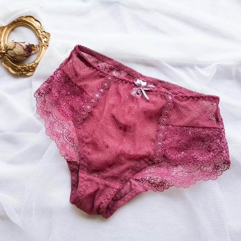 Female Summer Quick Dry Lingerie Soft Thin Mesh Transparent White Underwear Women Sexy Bow Hollow Out Panties Big Size 6XL