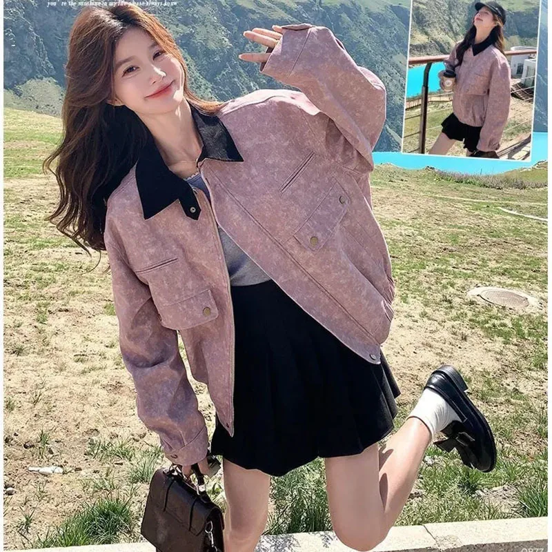 

Women's Contrast Stitching Baseball Uniform Coat 2026 Autumn New Female Korean Loose Jacket Printing Lady Joker Casual Overwear