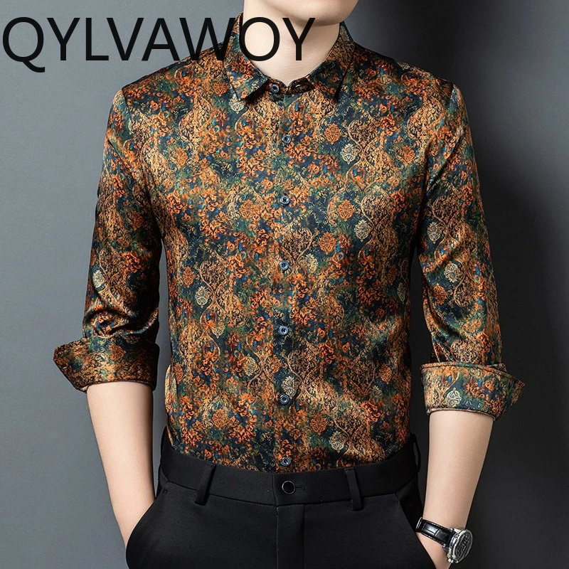 QYLVAWOY 92.5%Natural Mulberry Silk Men's Shirts 2026 New Summer Tops High-end Shirts Long Sleeves Shirts for Men Fashion Casual