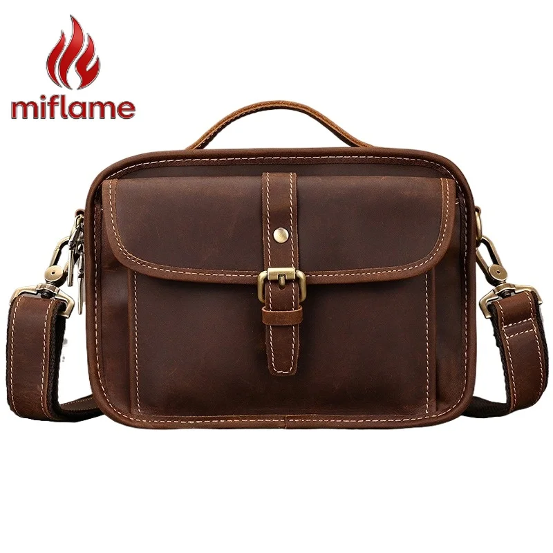 

Men's Vintage Retro Shoulder Bag Crazy Horse Leather Crossbody Bag Travel Work Handmade Large Capacity Adjustable Strap