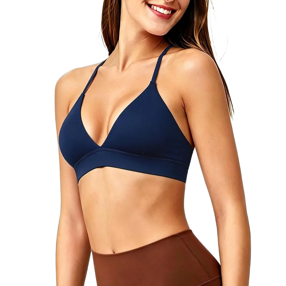 Women's Sports Bra Deep V Neck Triangle Workout Bra Adjustable Strappy Yoga Gym Bras Everyday Causal Bra Tight yoga bra