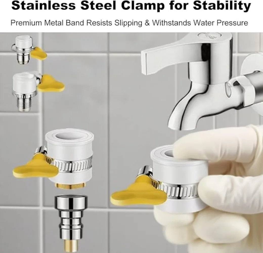 Universal Joint Faucet Garden Adapter 1/2'' Converter with Clamp Kitchen Shower Faucet Bubbler Extenders Water Taps Accessories