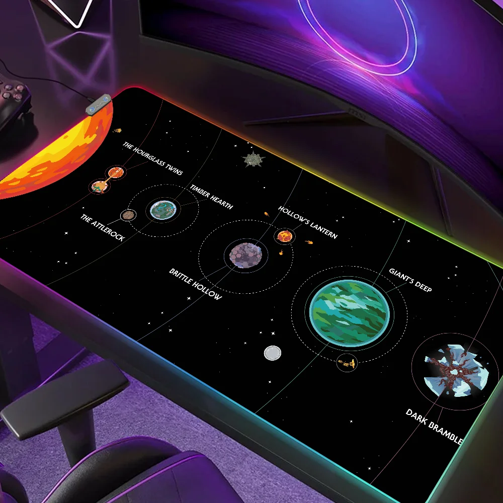 Outer Wilds S-Solar System Mouse Pad Gaming MousePad LED Table Pads RGB Desk Mats Micro USB Backlit Rubber Desktop XXL