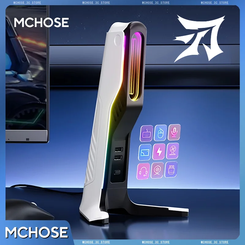 

Подставка для наушников серии MCHOSE Blade, док-станция для гарнитуры 2xUSB2.0 с динамической противоскользящей основой RGB, сверхстабильный дизайн V9 S9