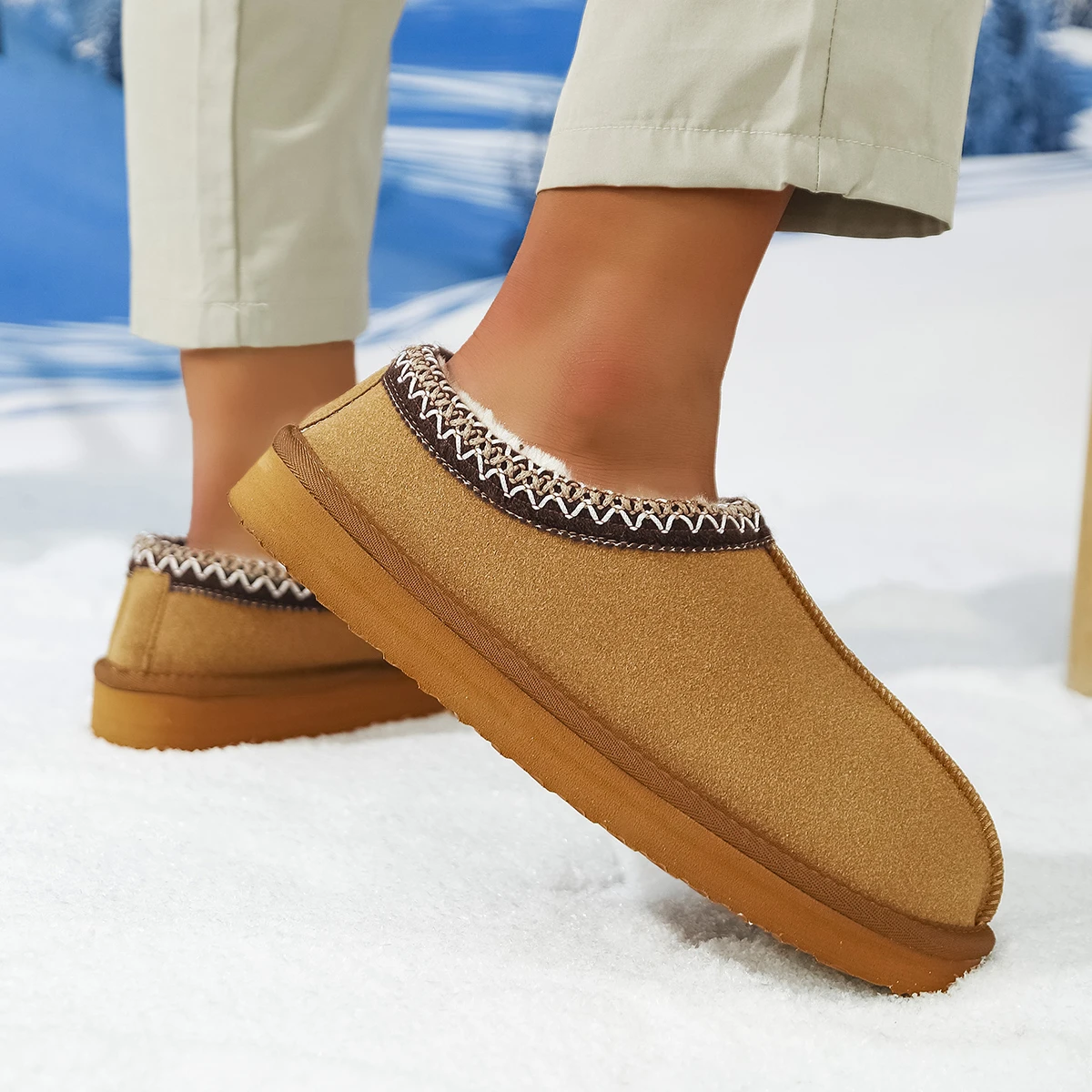 Plush Fleece Lined Slippers Winter Warm House Shoes Men's with Thick EVA Sole for Indoor/Outdoor Use Cozy Non-Slip Home Footwear