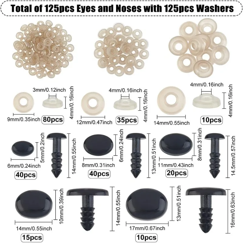 1 Box Safety Eyes and Noses Plastic Craft Doll Eyes with Washers Oval Plastic Bear Eyes and Noses for Stuffed Animals