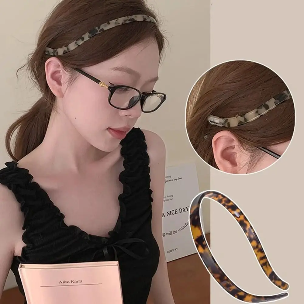 Thin Glasses Headband Women Hair Hoop Acrylic Leopard Print Hair Band Hair Clip Korean Style Headwear Female Hair Accessories