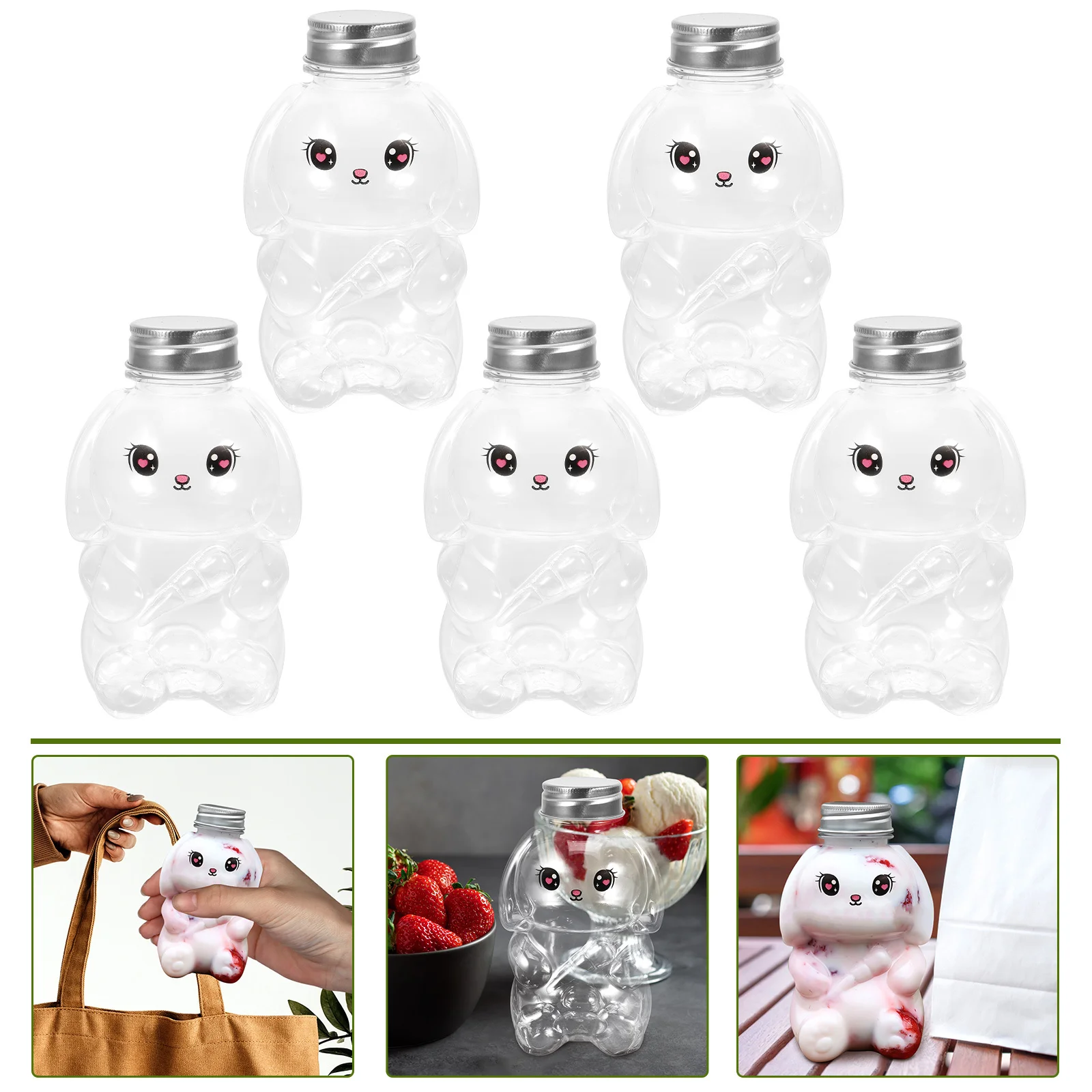 Easter cute bunny plastic bottle jar with lid reusable DIY party Clear Milk Tea Bottle Water Bottle Portable Coffee Drinking Cup