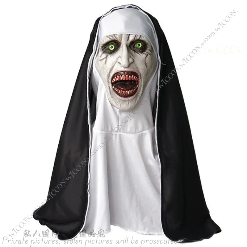 MN1 Ghost Nun Halloween Costume Horror Movie Cosplay Mask Woman Disguise Bloody Mouth Scream Horror Halloween Party Ghost Nu8/yG