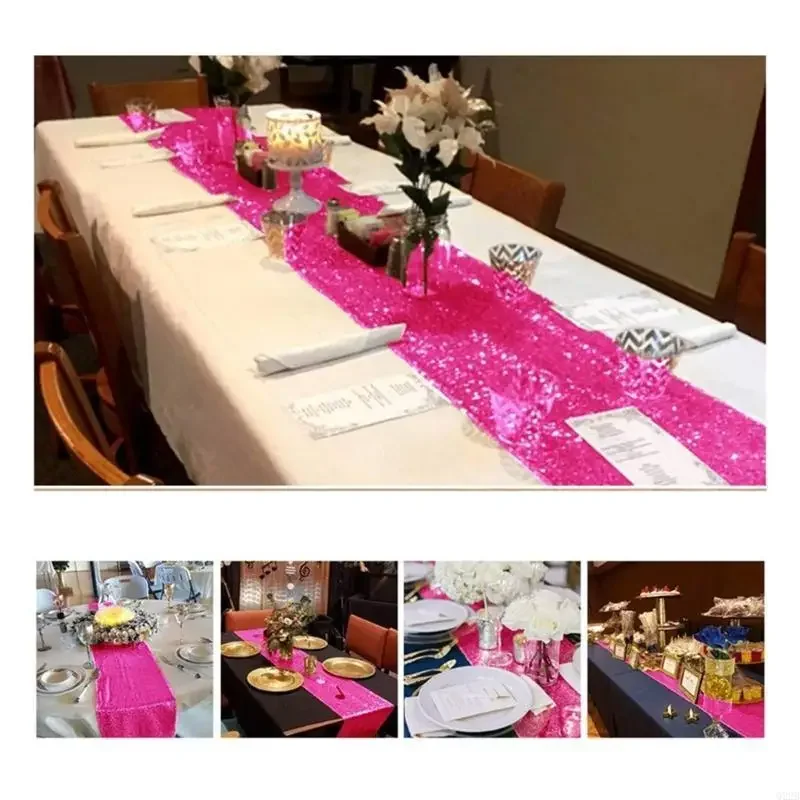 F19B Elegant Sequins Table Runner for Modern Dining Table  Pink  Table Runner