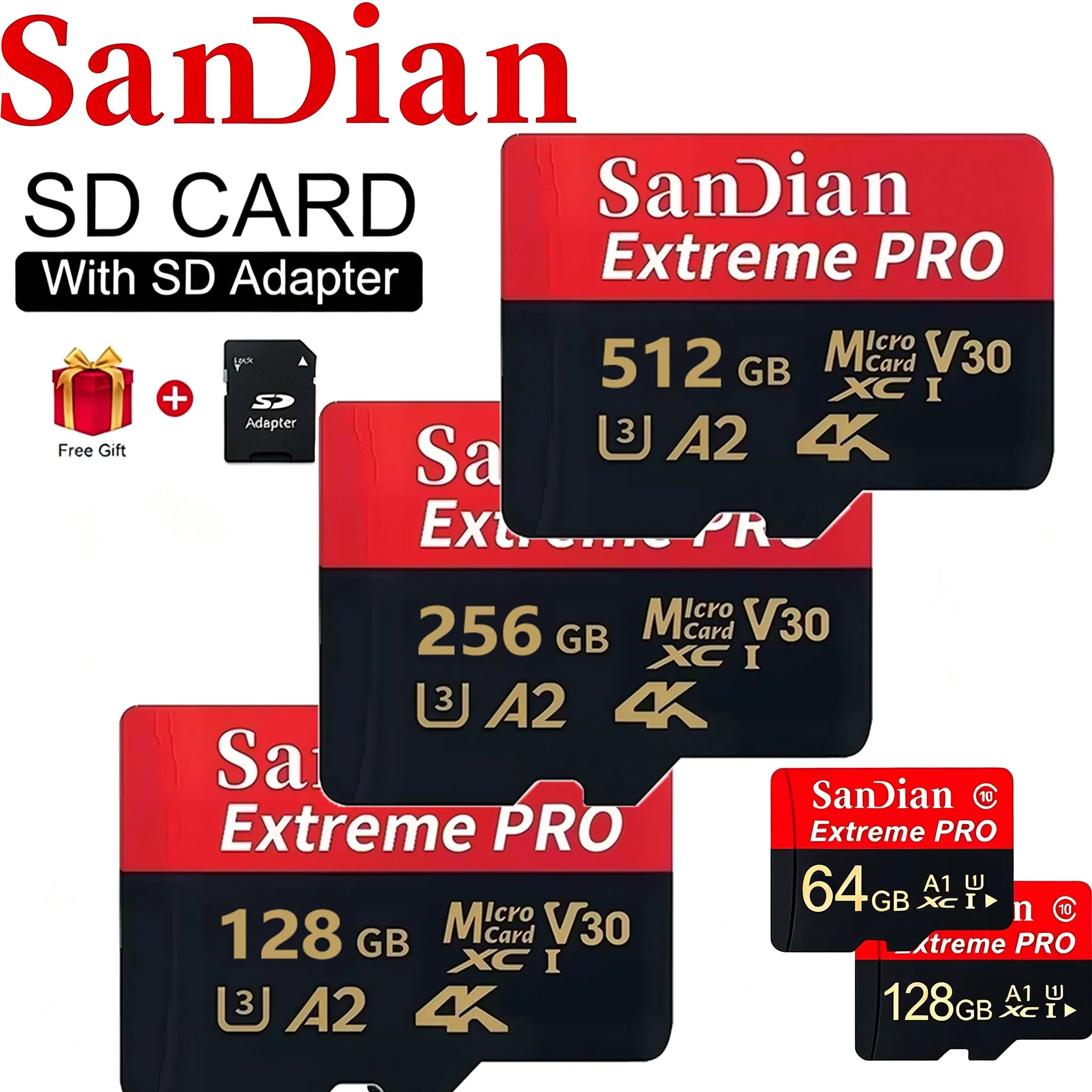 SD Cards 64GB 512GB 256GB Micro TF SD Card Memory Card TF Cards 4K 8K for Camera/Tablet/Digital Frame/MP4 Player/Smartphone