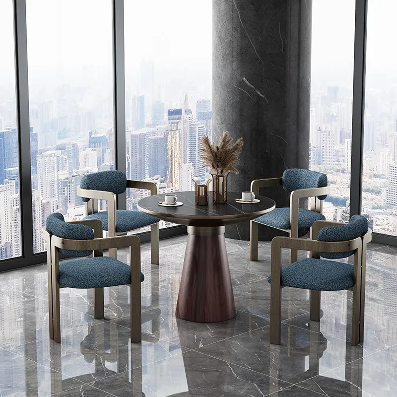 Light Luxury Slate To Negotiate Table and Chair Combination, Hotel Sales Office Lounge Area, High-end Small Round Table