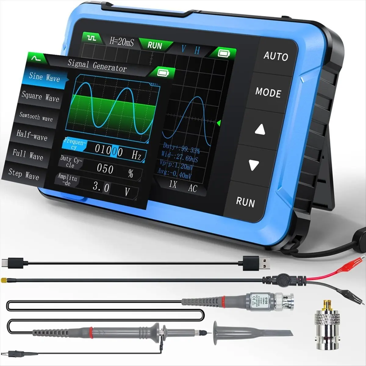 A45I Oscilloscope/DDS Signal Generator 2-in-1,2.8 Inch TFT,10MHz Bandwidth, 48MS/S Sampling Rate, Trigger Function Auto/Nomal