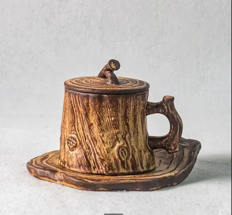 

Handmade Stoneware Coffee Cups Shaped Water Cup with Lid Milk Tea Mugs Office Afternoon