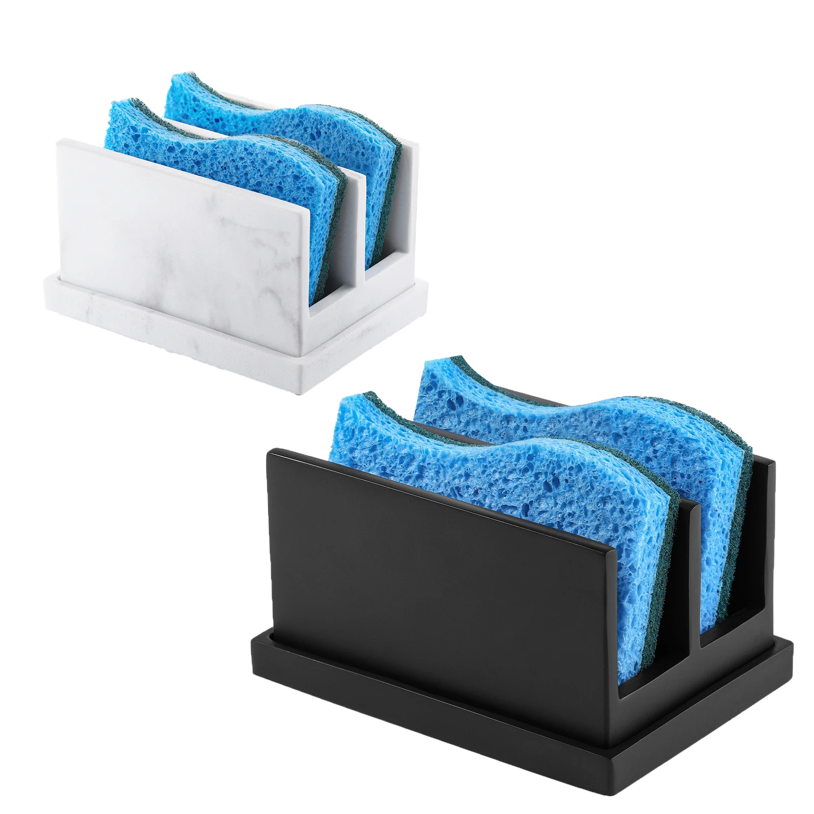 

Luxspire Kitchen Sponge Holder for Sink, Resin Dish Sponge Holder with 2 Compartments, Sponge Caddy for Kitchen Sink Counter