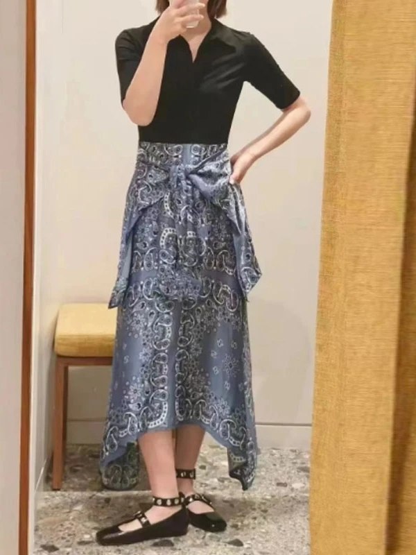 T-shirt col Ele tissu pailleté asymétrique Dr printemps été minceur efficace deux pièces Look ort Sve...