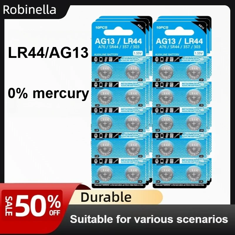 

10-100Pcs AG13 LR44 A76 Button Batteries, 1.5V Coin Cell Watch Battery for Toys, Remote Controls, Calculators, Electronics