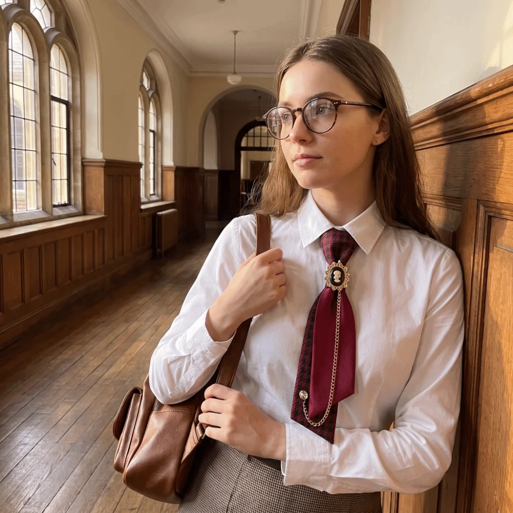 Chic Y2K Preppy Necktie Rhinestone Chain Adjustable Strap Plaid Bow Tie Oval Multiple Colors Decorative Neck Tie Formal