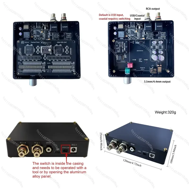 Upgraded R2R V4.0 DAC Decoder Coaxial USB Input RCA 3.5mm 4.4mm Output PCM 24bit Volume Control CNC Aluminum Case