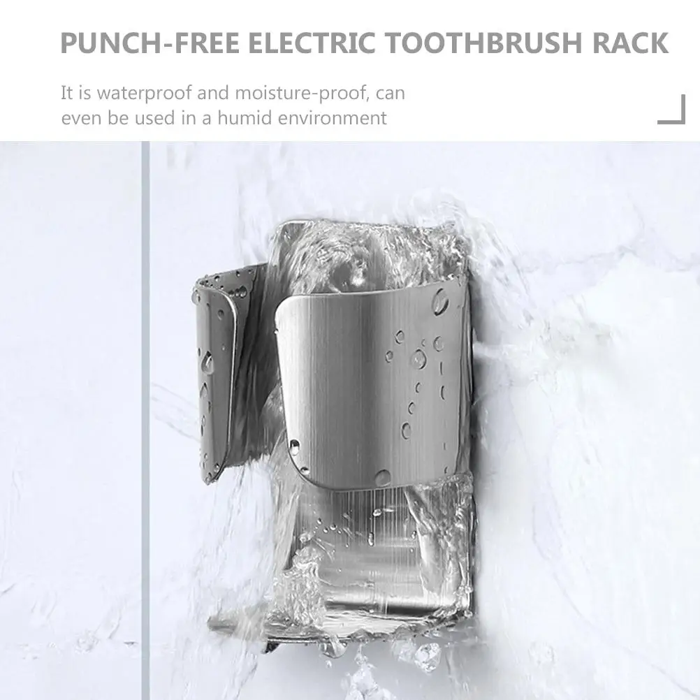 

2 Pcs Electric Toothbrush Stand 304 Stainless Steel Wall Mount Punch Free Bathroom Accessory Storage Rack Silver Color